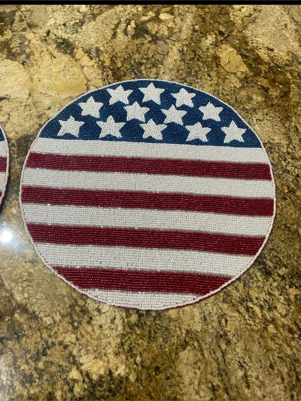 Williamstown Home Beaded Patriotic Flag Charger Placemat- set of 2 Flag LAST SET